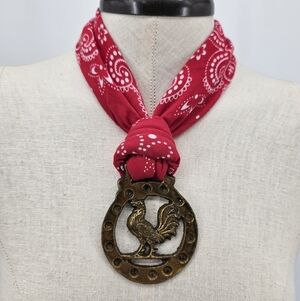 Vintage Brass Chicken Rooster Horse Medallion Necklace